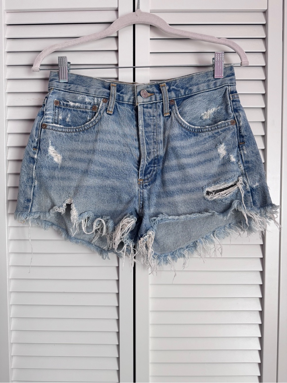 AGOLDE Parker Cut Off Jeans Shorts Distressed Blue Festival Size 25